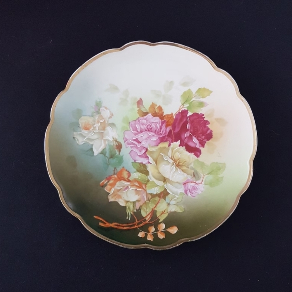 Antique MZ Austria Porcelain Plate: Hand-Painted Roses, 9.5 inch, 1884-1909